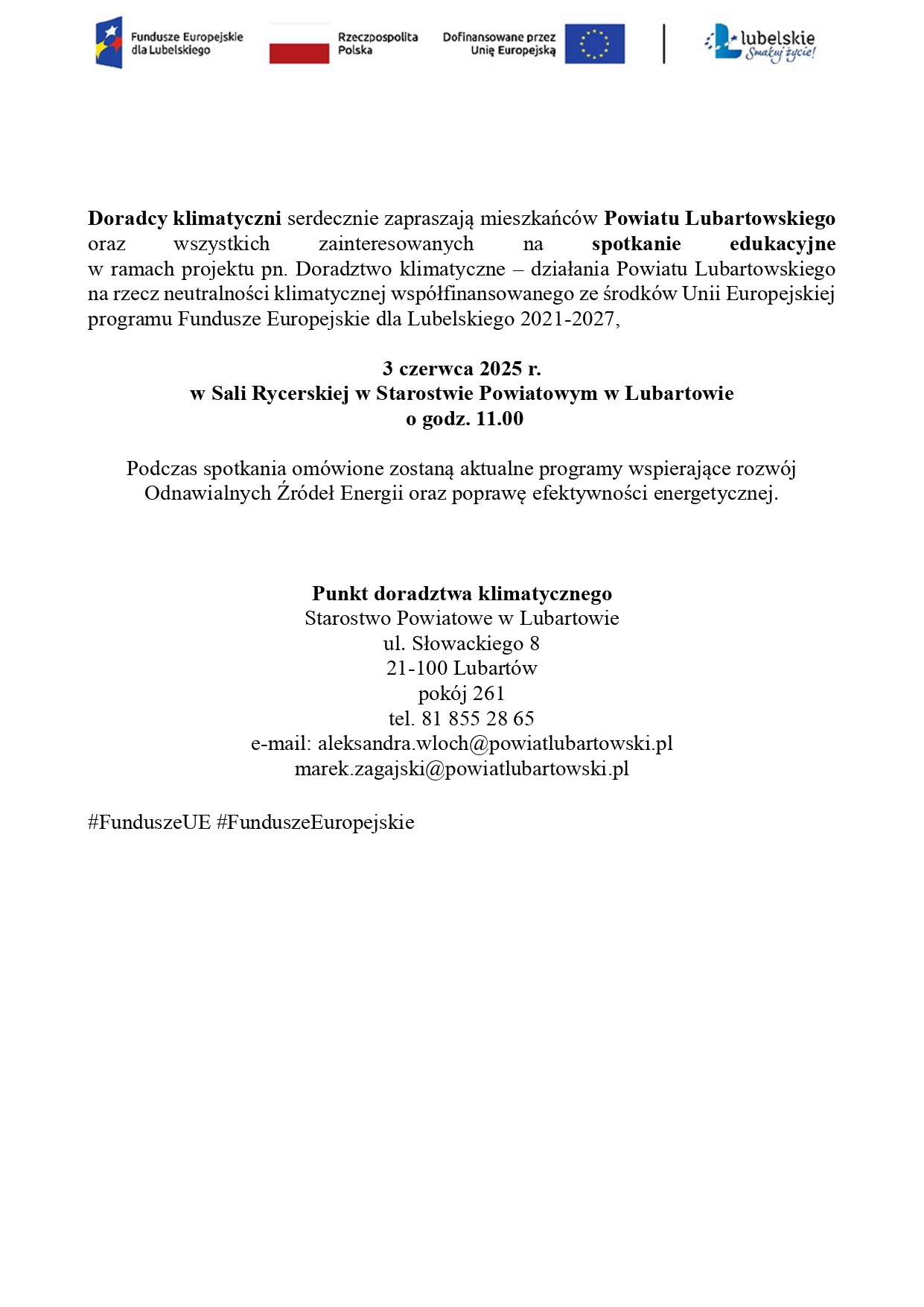 Zaproszenie na spotkanie w dn. 3.06.2025 r. w Starostwie page 0001